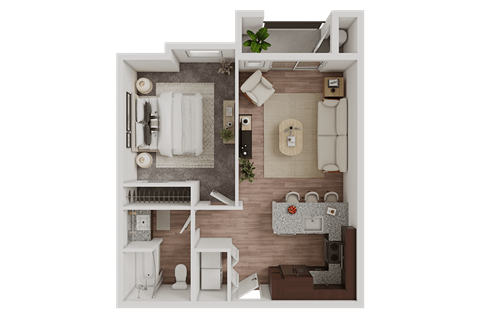 Floor plan for 1 bed, 1 bath, 657 sqft